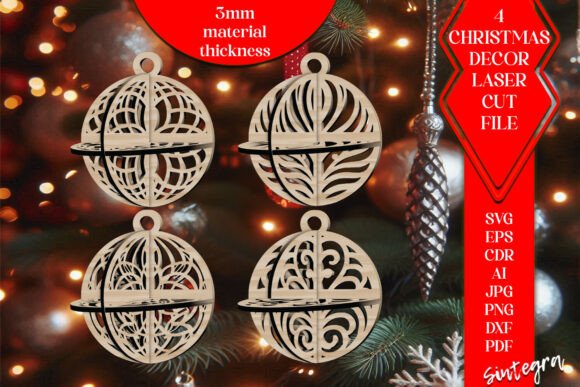 3D Christmas Balls Set SVG Laser Cut V15 Winter Amp
