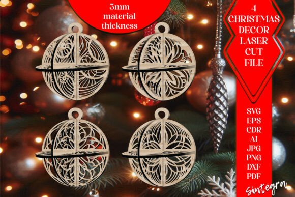 3D Christmas Balls Set SVG Laser Cut V8