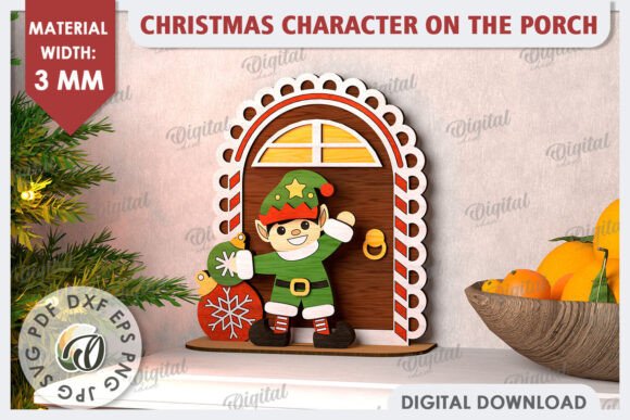 3D Christmas Elf on the Porch Laser Cut for Festive Branding