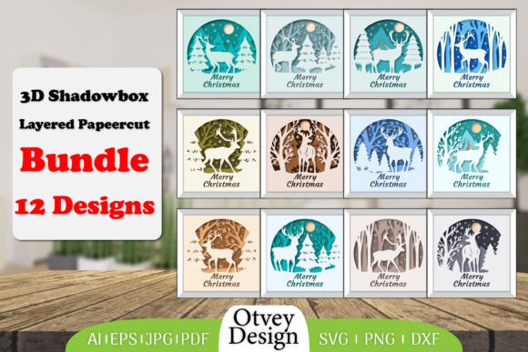 3D Shadowbox Merry Christmas Deer BUNDLE in Shadow Boxes