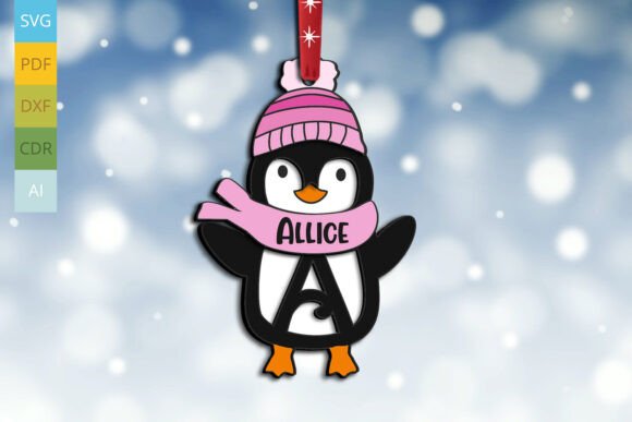Penguin Christmas Letter A Ornament SVG for Winter Amp Branding